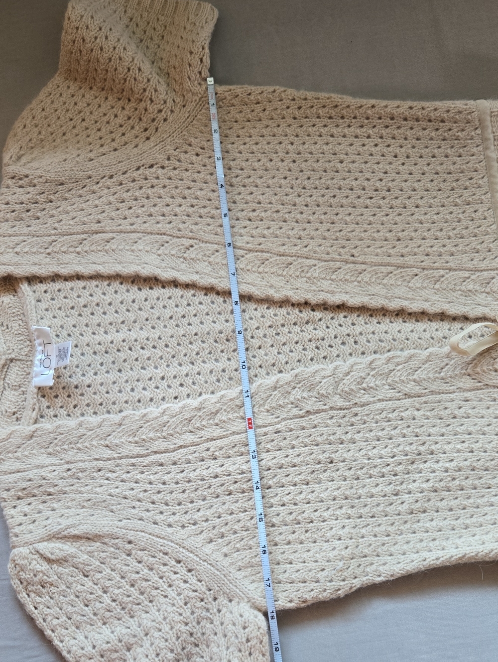 LOFT Lambswool Angora Knit Cardigan – Beige Short Sleeve Tie Front Sweater - S - Picture 7 of 10